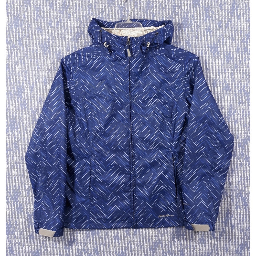 Eddie Bauer Windbreaker Jacket Womens M Full Zip Outdoor Blue Weatheredge Nylon